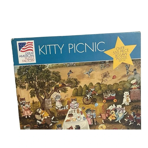 Vintage The Great American Puzzle Factory #976 Kitty Picnic 1994 RARE - Picture 5 of 10